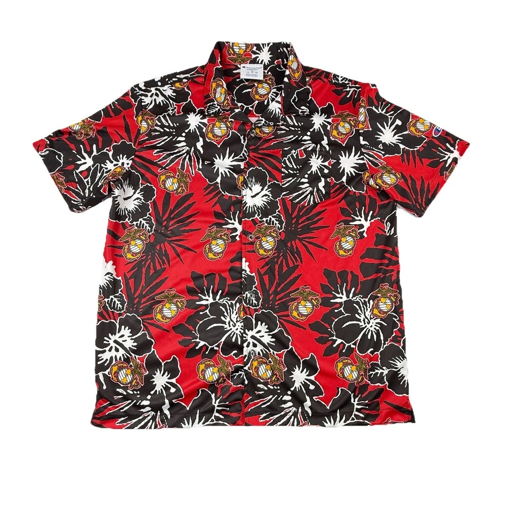 Champion Ultrafuse United States Marine Corp USMC AOP Hawaiian Shirt Men's XL